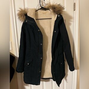 Hollister Blue Coat with Faux Fur Hood